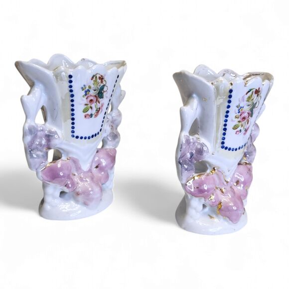 Antique French Bridal Vases - Set of 2, Hand Painted Porcelain, Marked '1834' - Picture 5 of 11